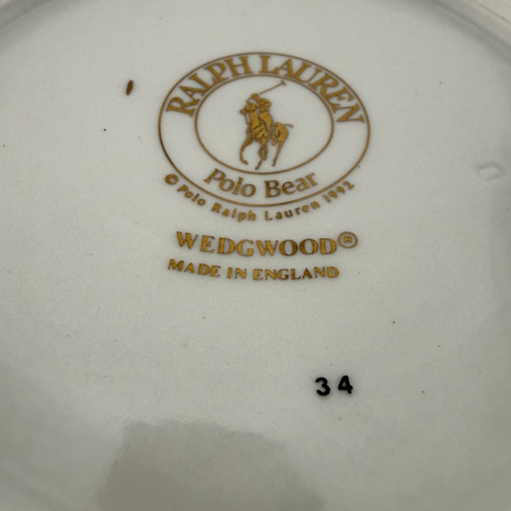 Vintage 1992 Ralph Lauren Polo Bear Wedgwood Mug Gold Trim Made in England Rare - Picture 3 of 13